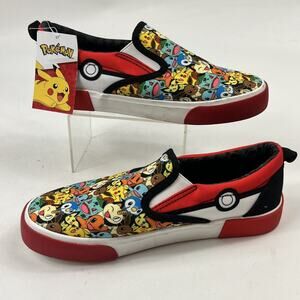 Pokemon Kids Slip On Shoes Size 4 Pokeball All Over Print Pikachu Ground Up NWT